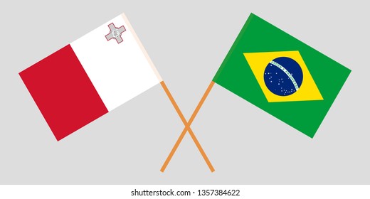 Malta and Brazil. The Maltese and Brazilian flags. Official colors. Correct proportion. Vector illustration
