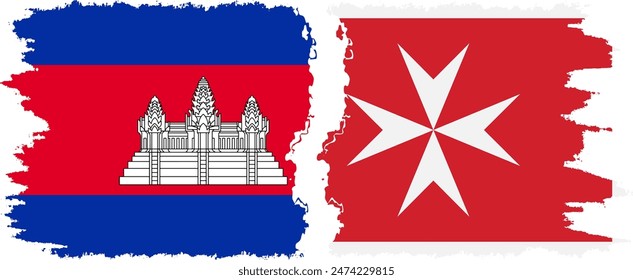 Malta and Cambodia grunge flags connection, vector