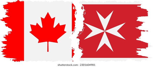 Malta and Canada grunge flags connection, vector