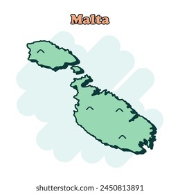 Malta cartoon colored map icon in comic style. Country sign illustration pictogram. Nation geography splash business concept.