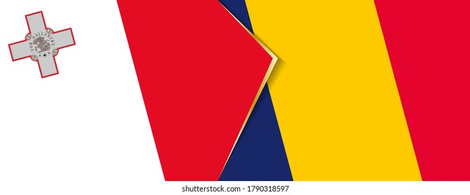 Malta and Chad flags, two vector flags symbol of relationship or confrontation.