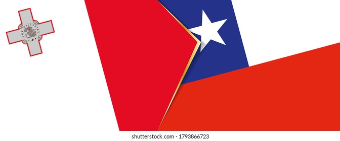 Malta and Chile flags, two vector flags symbol of relationship or confrontation.