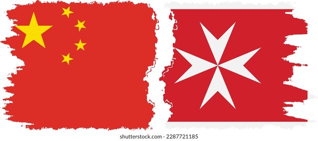 Malta and China grunge flags connection, vector