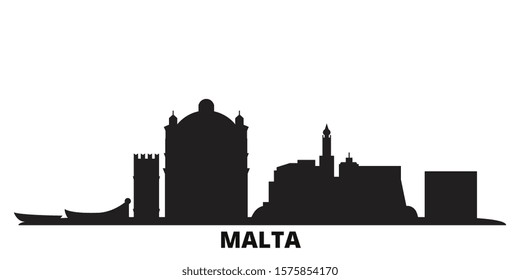 Malta city skyline isolated vector illustration. Malta travel black cityscape