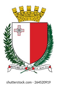 Malta coat of arms, seal, national emblem, isolated on white background. Vector Coat of arms of Malta, Original and simple Malta coat of arms in official colors and Proportion Correctly.  