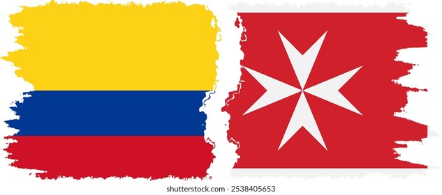 Conexión de banderas grunge de Malta y Colombia, Vector