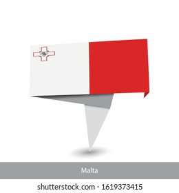 Malta Country flag. Folded ribbon banner flag. Flat flag vector illustration.