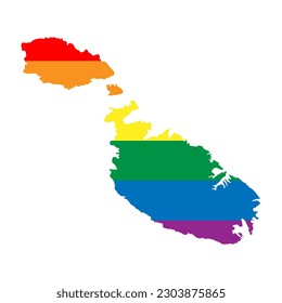 Malta Country Silhouette. Landkarte Silhouette in Regenbogenfarben der LGBT-Flagge.