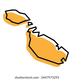 Malta country simplified map. Orange silhouette with thick black sharp contour outline isolated on white background. Simple vector icon