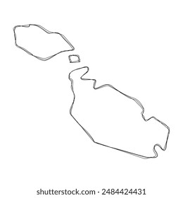 Malta country simplified map.Thin triple pencil sketch outline isolated on white background. Simple vector icon