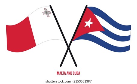 Malta und Kuba-Flaggen überquerten und schwellenden Flatstil. Offizieller Anteil. Korrigieren Sie Farben.