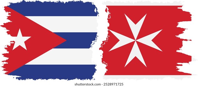 Conexión de banderas grunge de Malta y Cuba, Vector