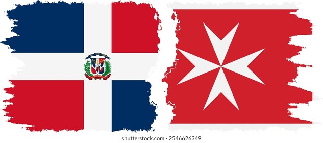 Malta and Dominican Republic grunge flags connection, vector