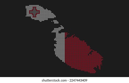 Malta dotted map flag with grunge texture in mosaic dot style. Abstract pixel vector illustration of a country map with halftone effect for infographic. 