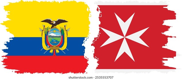 Conexión de banderas grunge de Malta y Ecuador, Vector