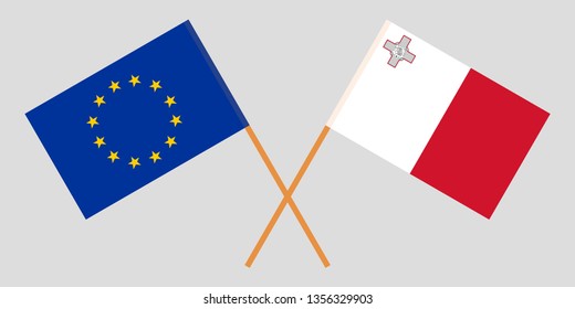 Malta and EU. The Maltese and European flags. Official colors. Correct proportion. Vector illustration
