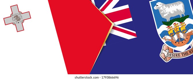 Malta and Falkland Islands flags, two vector flags symbol of relationship or confrontation.