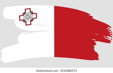 Textura de pintura de pincel de bandera de Malta. Bandera del Grunge de Malta. Concepto de pincel de emblema de Malta