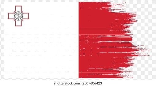 Pintura de pincel de bandera de Malta con textura aislada en png o fondo transparente. Ilustración vectorial  