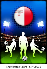 Malta Flag Button with Soccer Match in Stadium Original Illustration