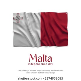 Bandera de Malta, celebrando el Día de la Independencia. Resumen ondeando la bandera en el fondo blanco Bandera del país.
