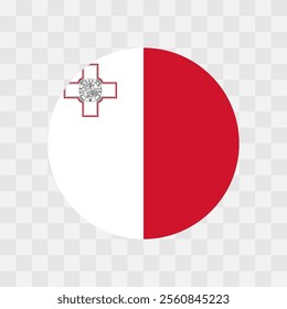 Malta flag - circle vector flag isolated on checkerboard transparent background