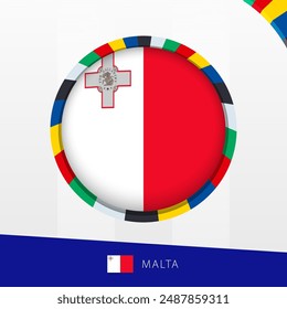 Malta Flag with Colorful Circle Border. Vector icon.
