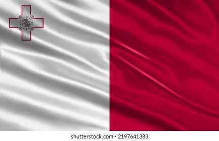 Malta flag design. Waving Malta flag made of satin or silk fabric. Vector Illustration.