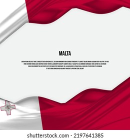 Malta flag design. Waving Malta flag made of satin or silk fabric. Vector Illustration.