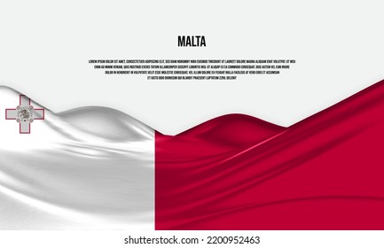 Malta flag design. Waving Malta flag made of satin or silk fabric. Vector Illustration.