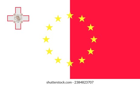 Flagge Maltas und EU-Flagge. Flaggen von Malta und der Europäischen Union. Malta in Vektorgrafiken der Europäischen Union