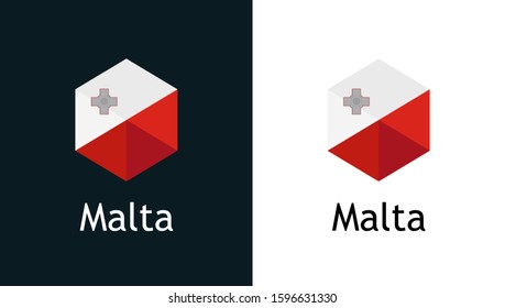 Malta flag in flat minimalism style on white and black, Vector Logo for Travel, Sport or Elections decoration. Creative illustration with caption fit into national design.
