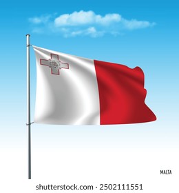 Bandera de Malta ondeando en el cielo azul, ilustración de Vector.