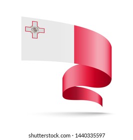 Malta flag in the form of wave ribbon vector illustration on white background.