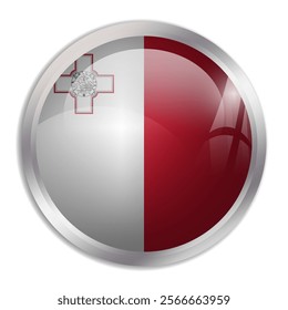 Malta flag - glossy circle button displays a colorful flag representing a country cultural identity and heritage. The essence of national pride and unity.