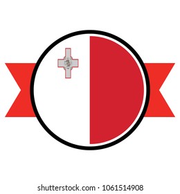 Malta flag in glossy round button of icon. 
flag logo of Malta emblem isolated on white background, Malta national concept sign, Vector illustration.