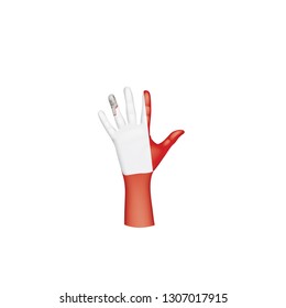 Malta flag and hand on white background. Vector illustration