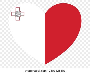 Malta flag in heart shape isolated  on  transparent  background. vector illustration