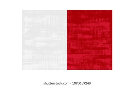Malta flag isolated on white background. Vector illustration in grunge style.