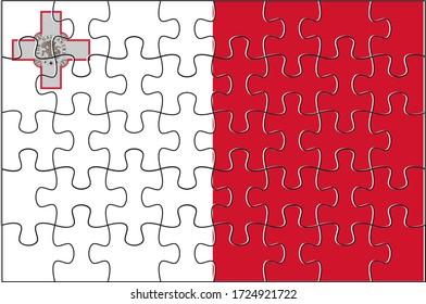 Malta Flag Jigsaw Puzzle. Vector illustration. 40 pieces of puzzles.