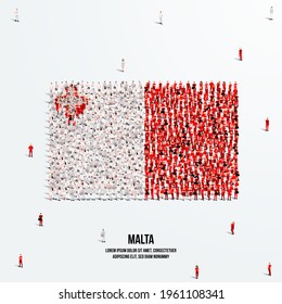 Bandera de Malta. Se forma un gran grupo de personas para crear la forma de la bandera de Malta. Ilustración vectorial.