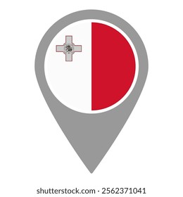 Malta flag location pin, flag application, Flag on Location Pin, graphic design, map pointer, vector illustration.