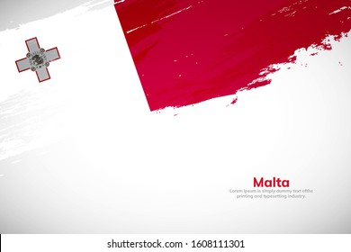 Malta flag made in brush stroke background. National day of Malta. Creative Malta national country flag icon. Abstract painted grunge style brush flag background.