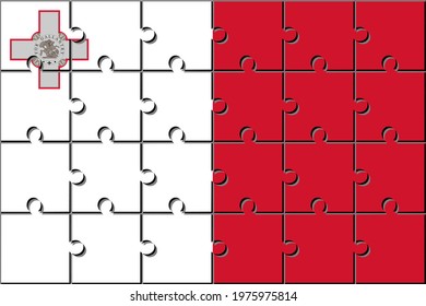 malta flag made with jigsaw puzzle pieces. proportion 2:3
