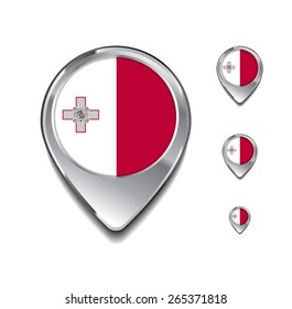 Malta flag map pointer. 3d Map Pointer with flag glossy button style on gray background