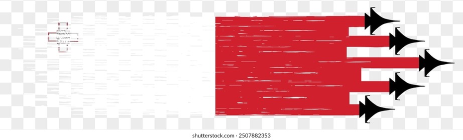 Bandera de Malta con fondo aislado de aviones de combate militares. Ilustración vectorial