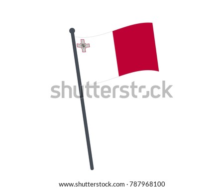 Malta flag. The national flag of Malta on a pole. The waving flag. The sign and symbol of the country. Realistic vector on white.