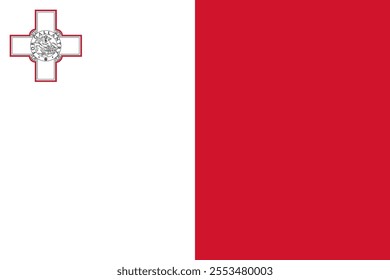 Malta flag in official colors, dimensions and aspect ratio. Vector flag symbolizing national pride, identity, heritage, patriotism and authority