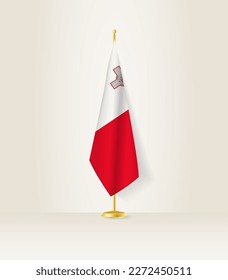 Malta flag on a flag stand. Vector illustration.