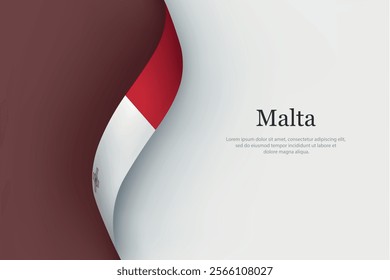 Malta flag on Waving ribbon. Template for independence day